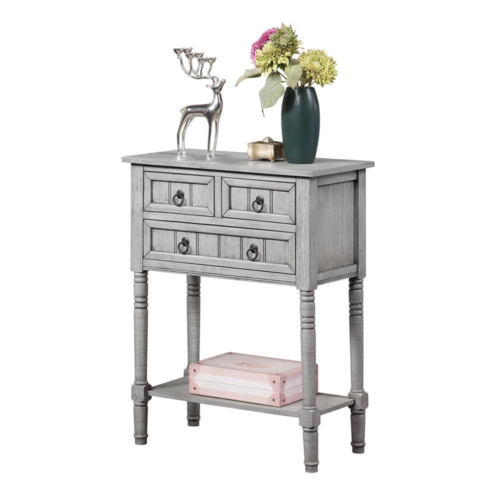 Entry Hall Table, Wirebrush Gray, 3 Drawers, 2 Shelves. Picture 4