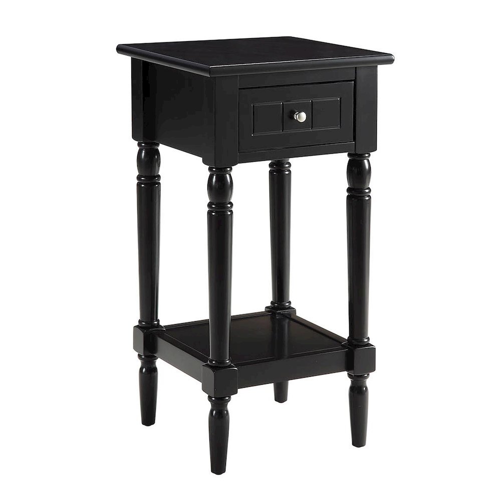 Accent Table, Black, Drawer, Shelf, Solid Wood Legs, 14 Inch. Picture 1