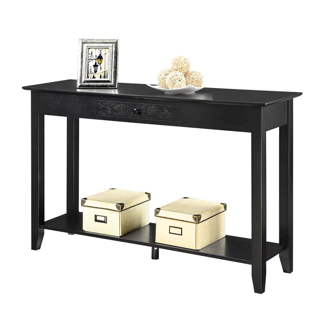 Classic Console Table, Black, Drawer, Shelf, Entryway Accent. Picture 4