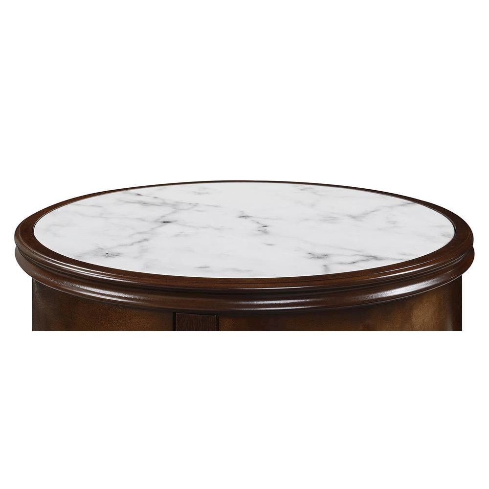 Faux Marble End Table, White, Drawer, Shelf, Espresso Wood. Picture 5