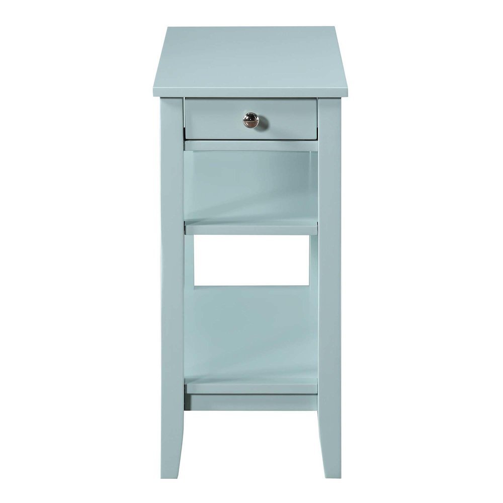 Chairside End Table with Drawer, 3 Shelves, Blue Wood Finish, Nickel Knob Detail. Picture 4