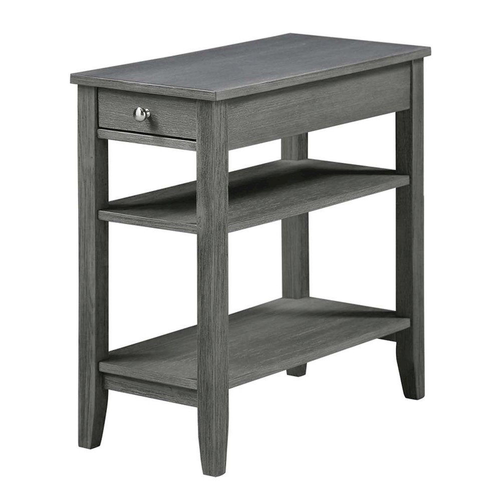 Chairside End Table with Drawer, 3 Shelving Levels, Gray Finish. Picture 1