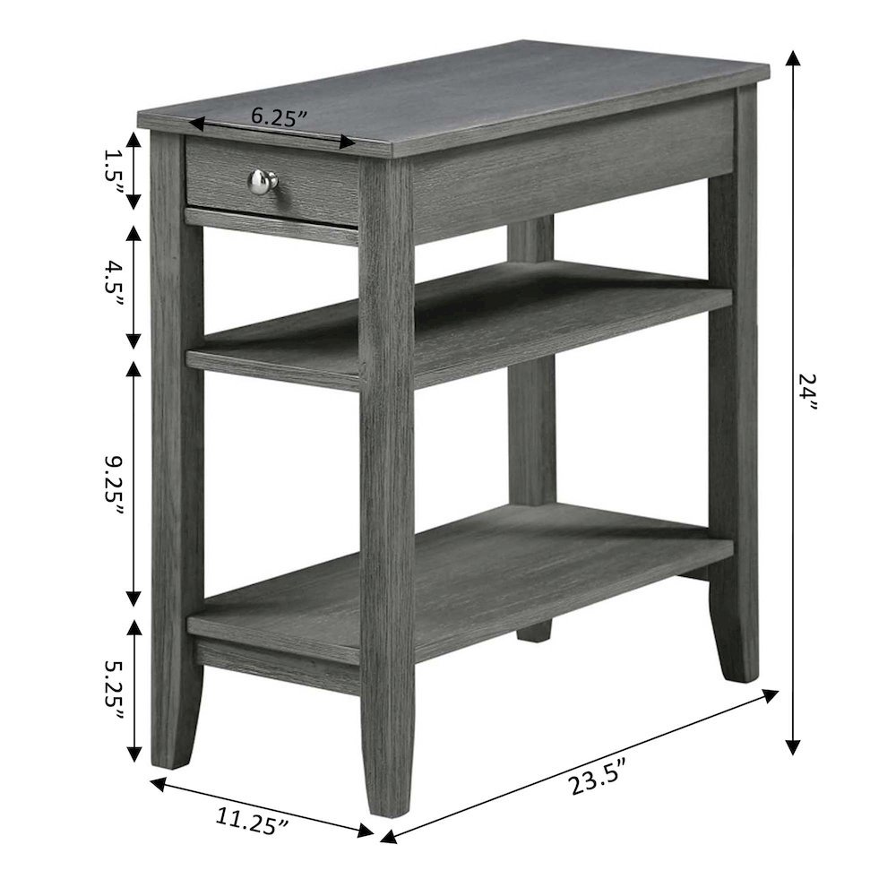 Chairside End Table with Drawer, 3 Shelving Levels, Gray Finish. Picture 7