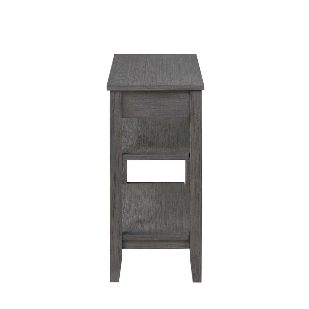 Chairside End Table with Drawer, 3 Shelving Levels, Gray Finish. Picture 4