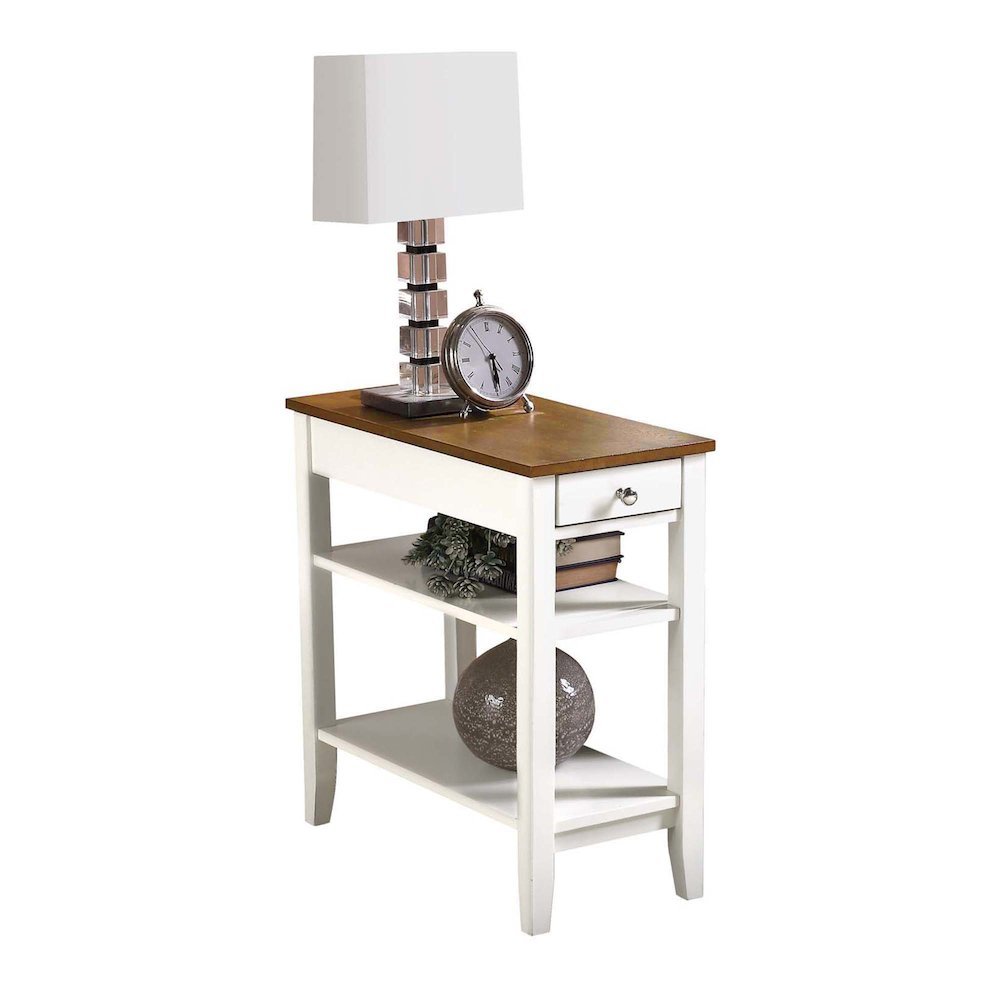 Chairside End Table, Brown, Drawer, Three Tier Shelf, Narrow. Picture 4