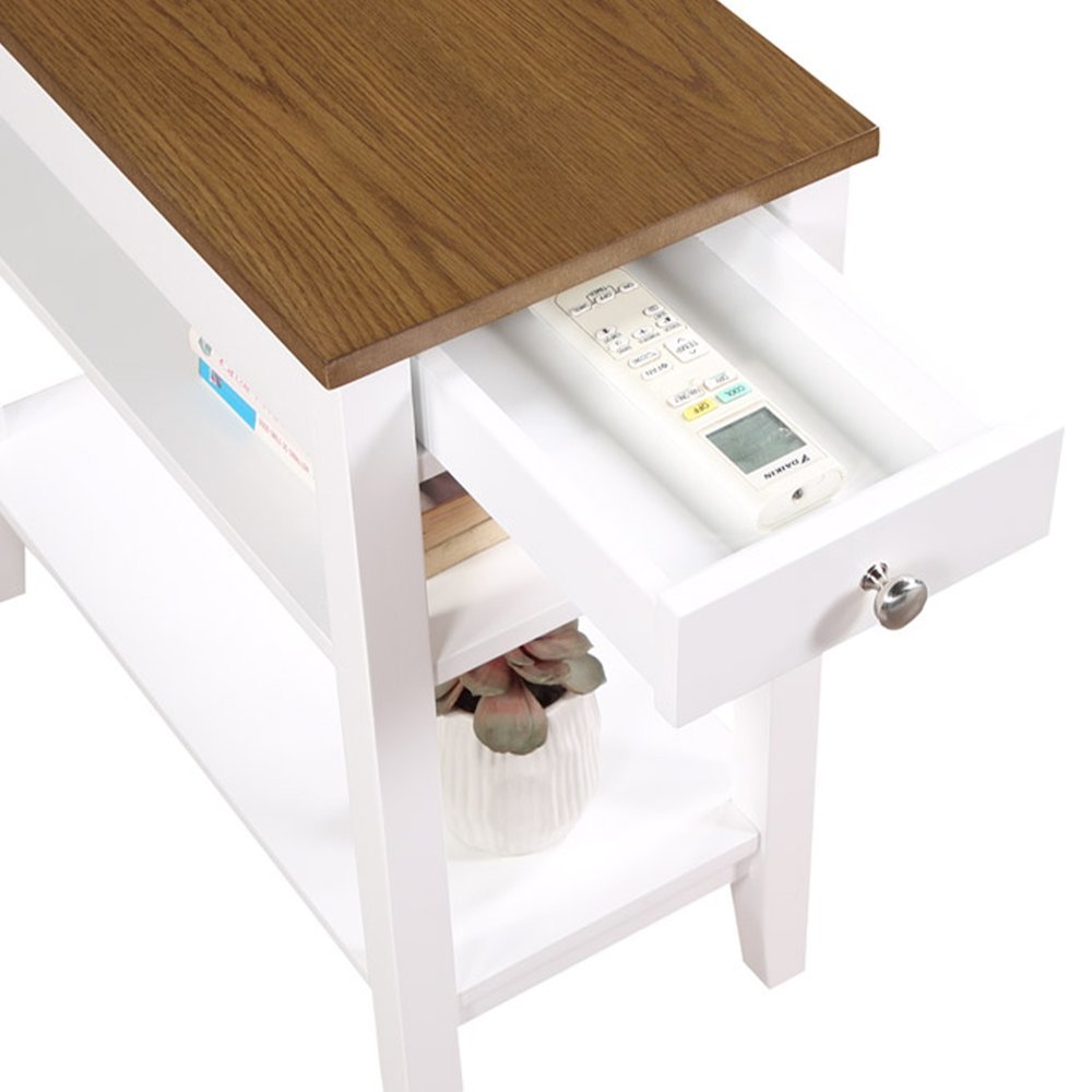 Chairside End Table, Brown, Drawer, Three Tier Shelf, Narrow. Picture 7