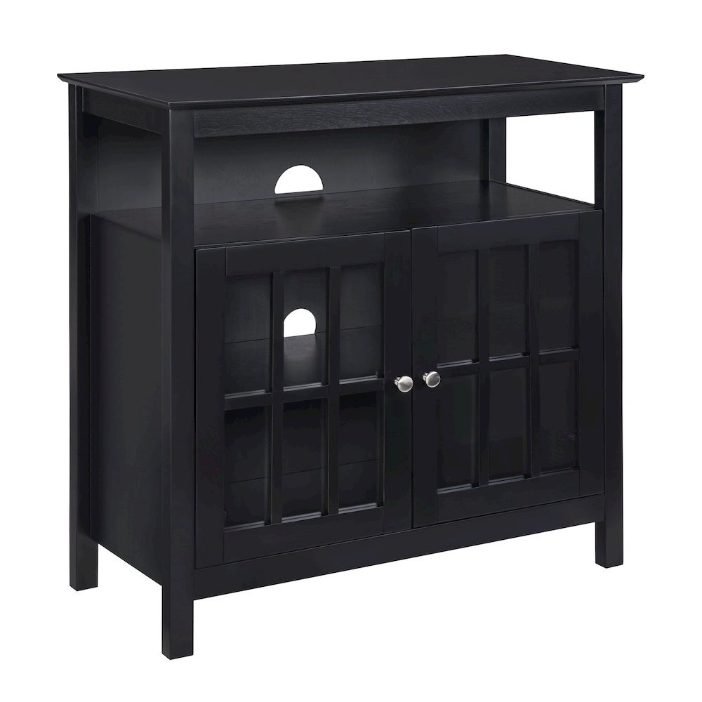 TV Cabinet for 40-inch TV, 4 Shelving Tiers in Black Wood, Cable Management. Picture 1