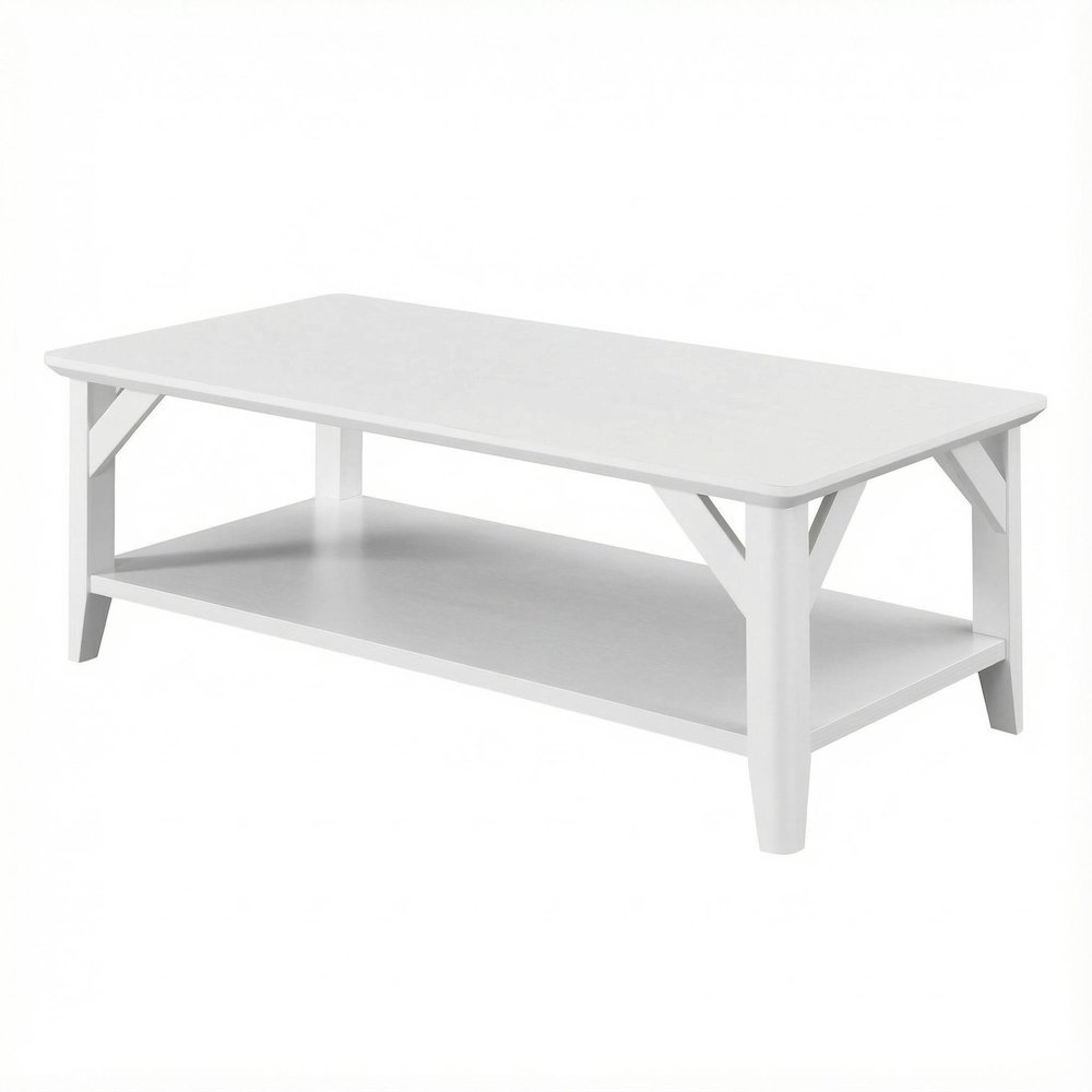 White Coffee Table with Shelf and Sturdy Construction for Living Room Storage. Picture 1