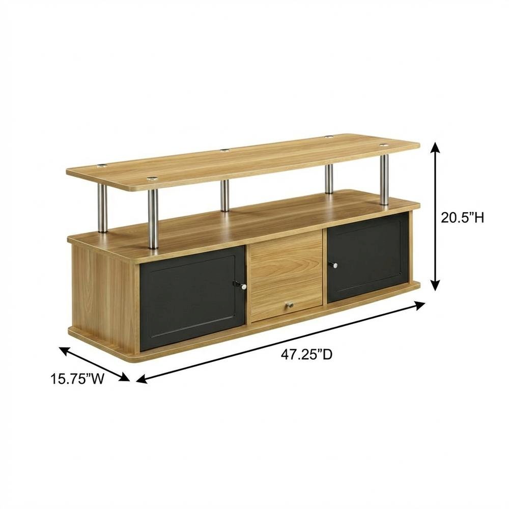Modern Brown TV Stand with 3 Storage Cabinets and Shelf for 55-Inch TVs. Picture 7