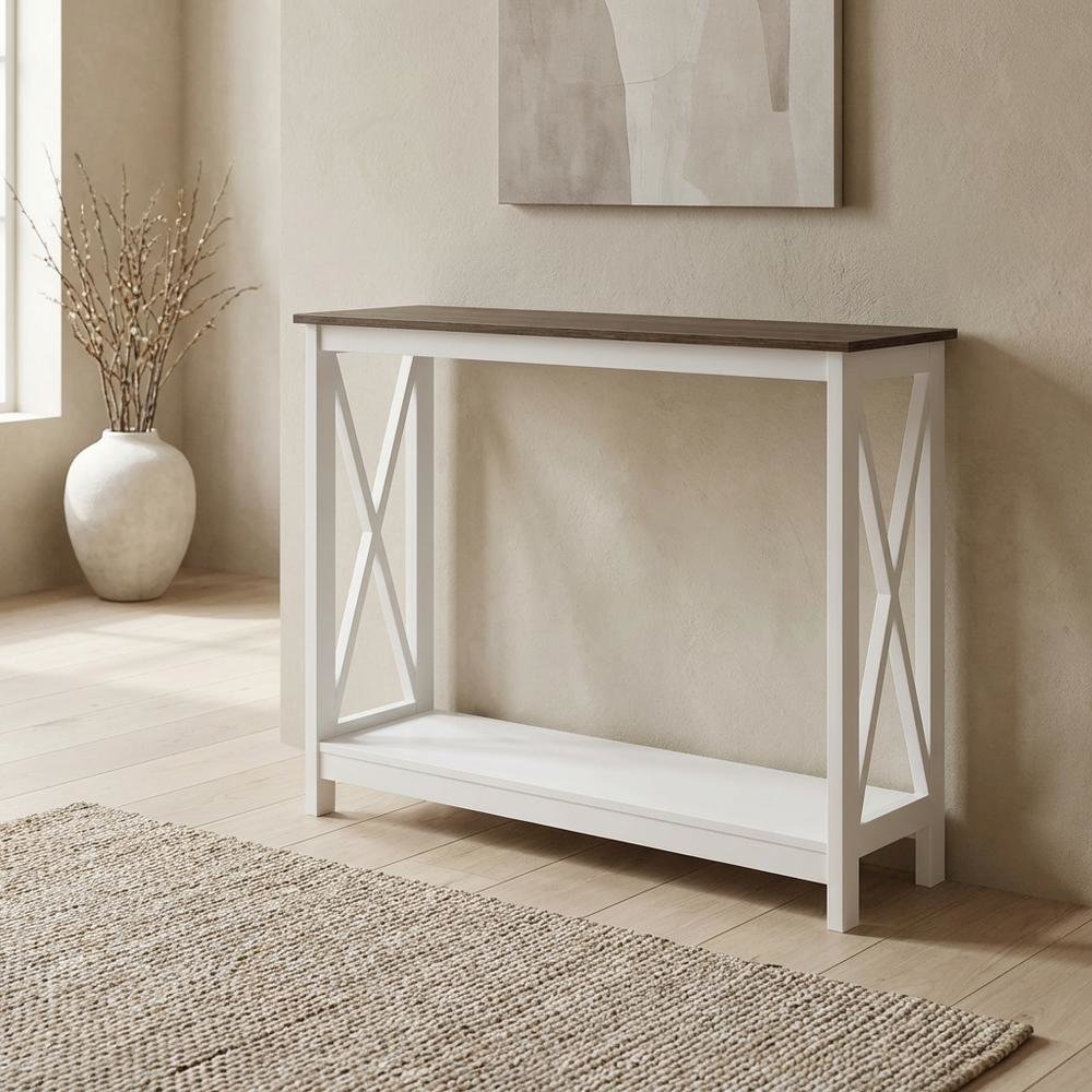 Black Wood Console Table with Lower Shelf for Living Room Storage. Picture 2