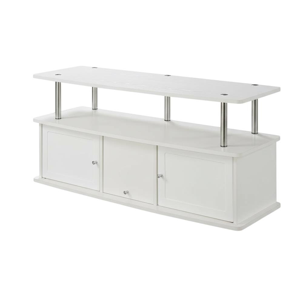 White TV Stand with 3 Storage Cabinets and Shelf for Up to 55-Inch TVs. Picture 1