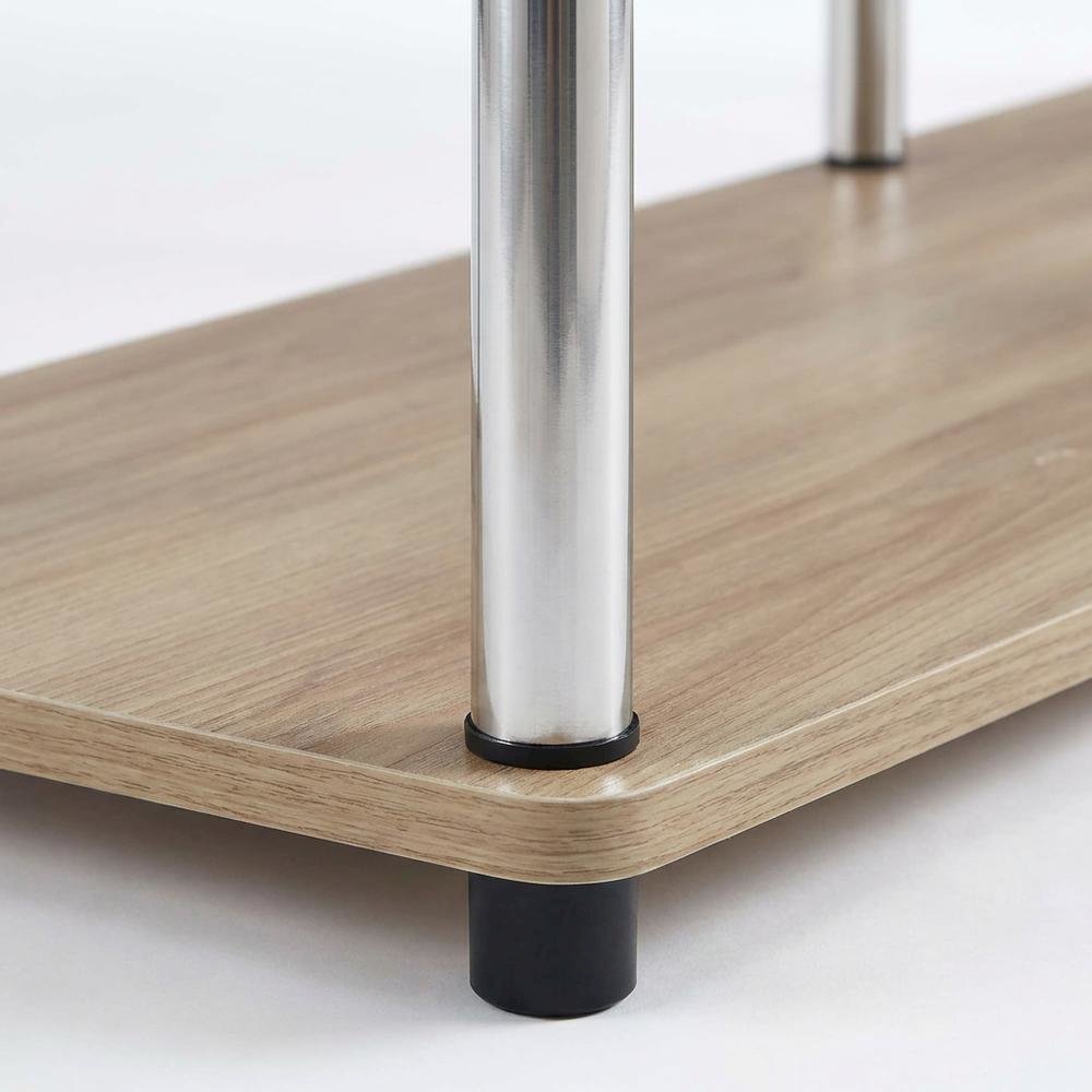 Light Oak TV Stand with 3 Tiers and Stainless Steel Poles. Picture 6