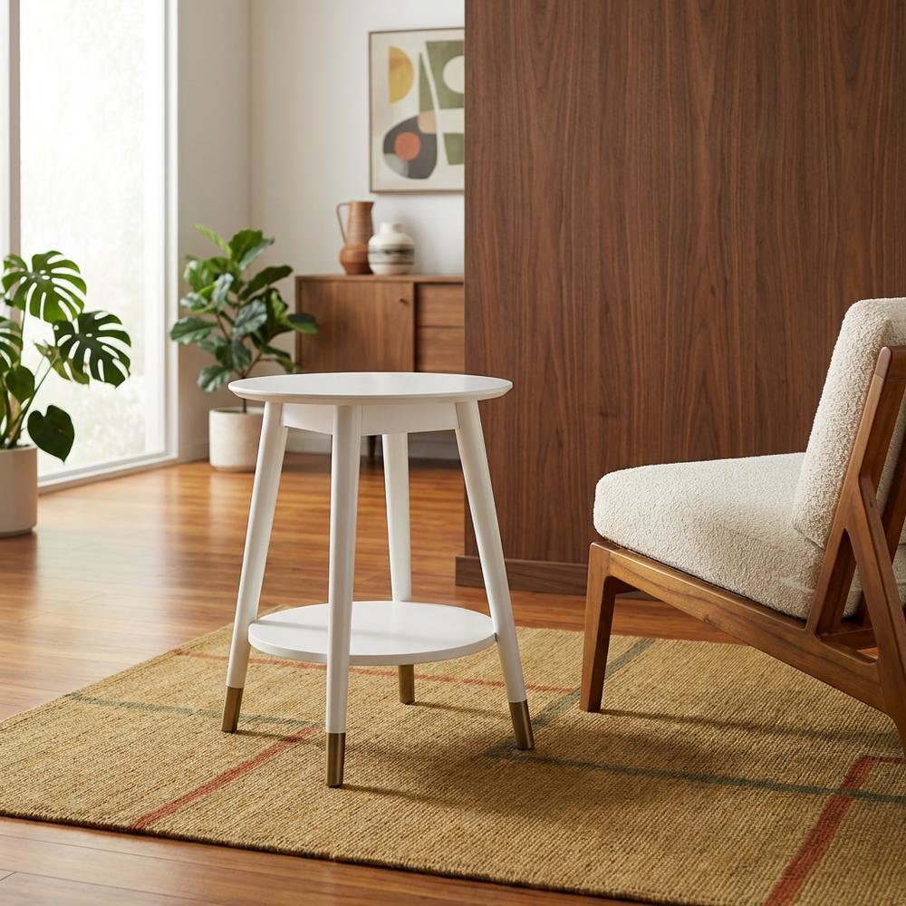 Mid Century Round End Table with Bottom Shelf for Living Room and Lounge. Picture 3