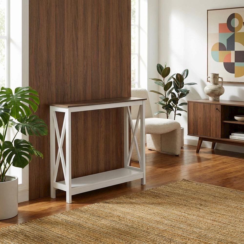 Black Wood Console Table with Lower Shelf for Living Room Storage. Picture 3
