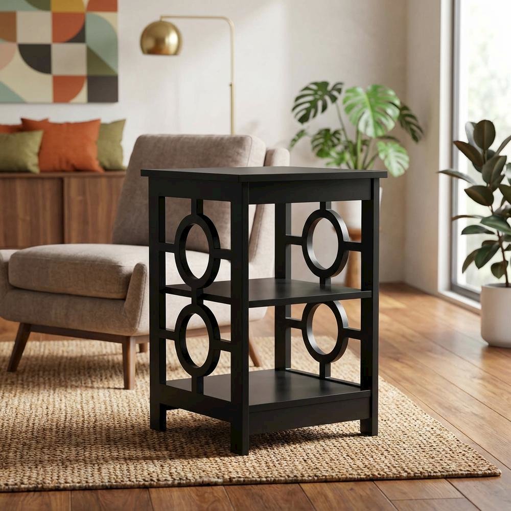 Black wooden end table with modern design and sleek finish. Picture 2