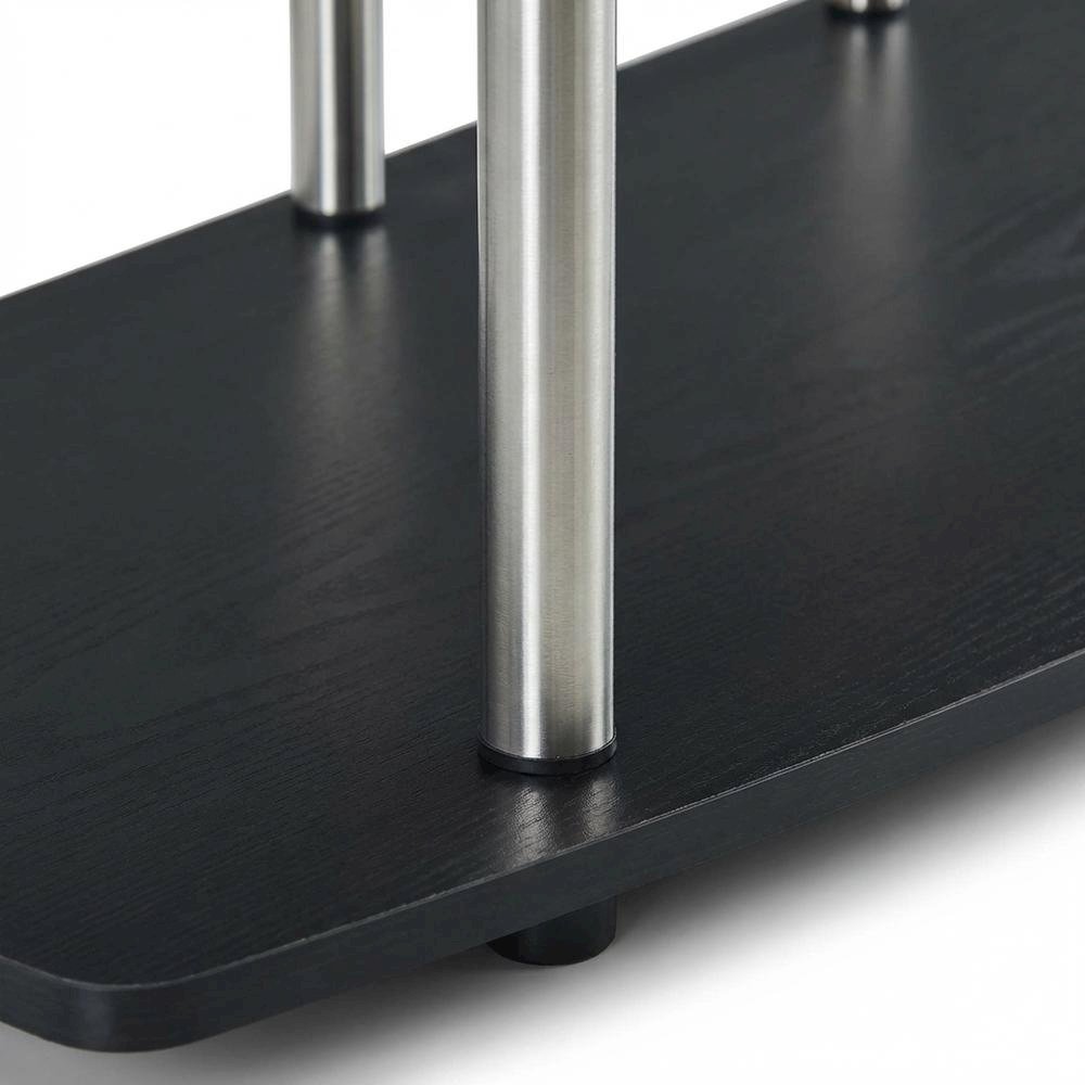 Black No Tools Wide Highboy TV Stand, Particle Board Shelves, Steel Poles. Picture 6
