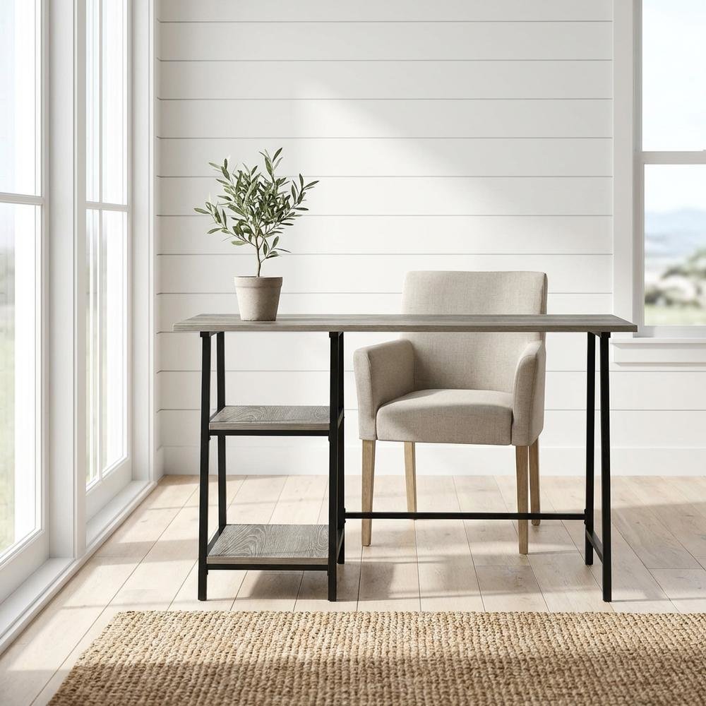 Modern Trestle Desk With Removable Shelves In Metal And Wood. Picture 2