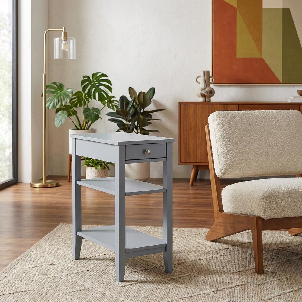 Transitional 1 Drawer End Table with Shelves for Living Room and Bedroom. Picture 2