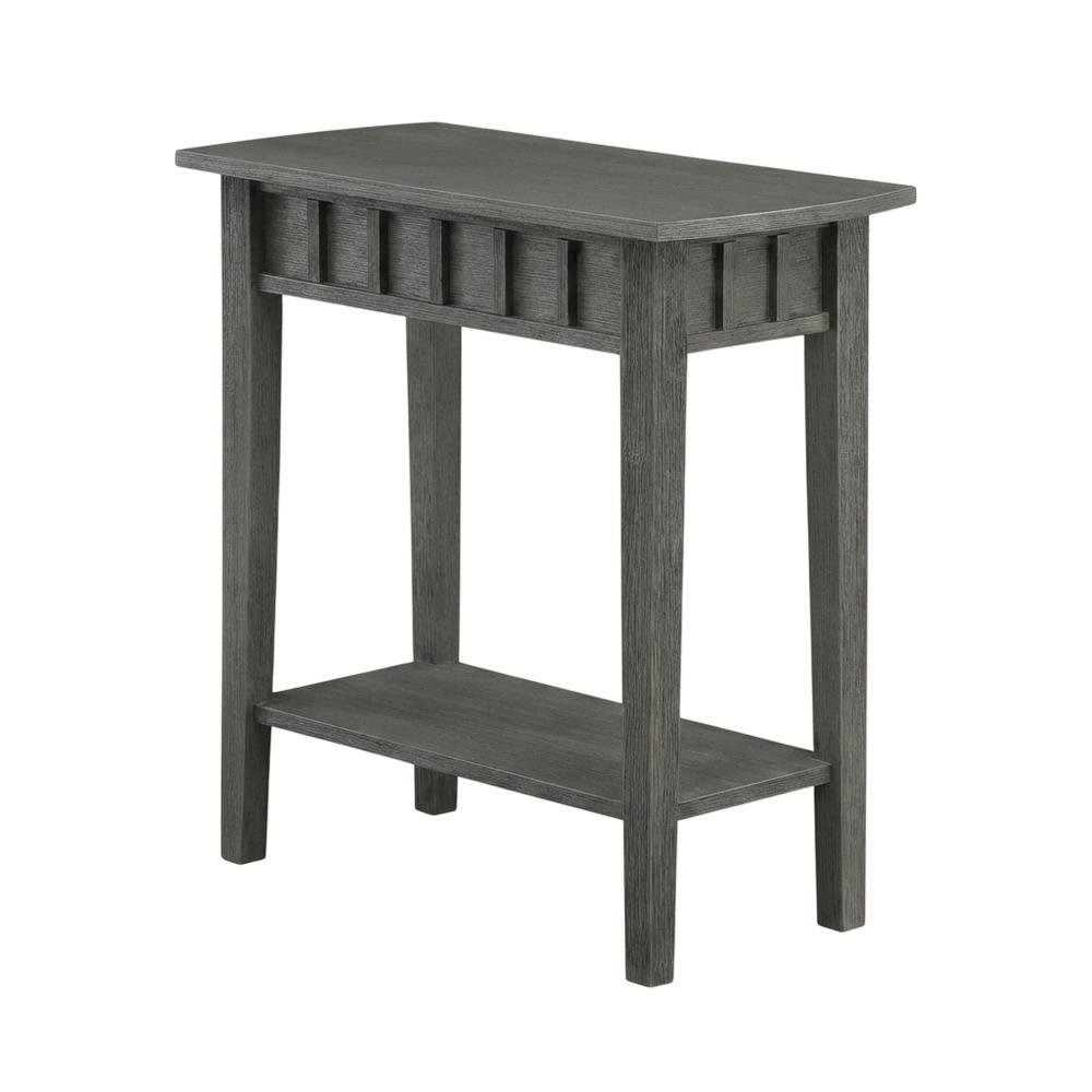 Dark Gray End Table with Shelf and Wirebrush Finish. Picture 1