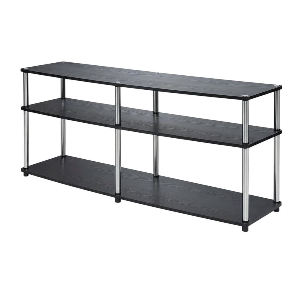 Black 3-Tier TV Stand with Particle Board and Metal Support. Picture 1