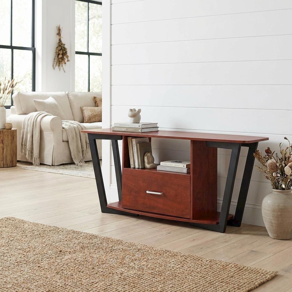 Brown Graystone TV Stand, Shelves, TVs up to 65 Inches, Powder-Coated Metal. Picture 2