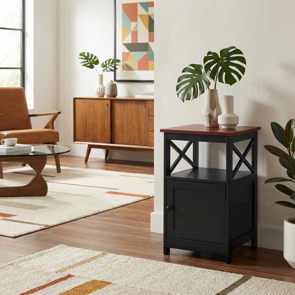 End Table with Cabinet in Classic Finish, Durable Wood Lens. Picture 2