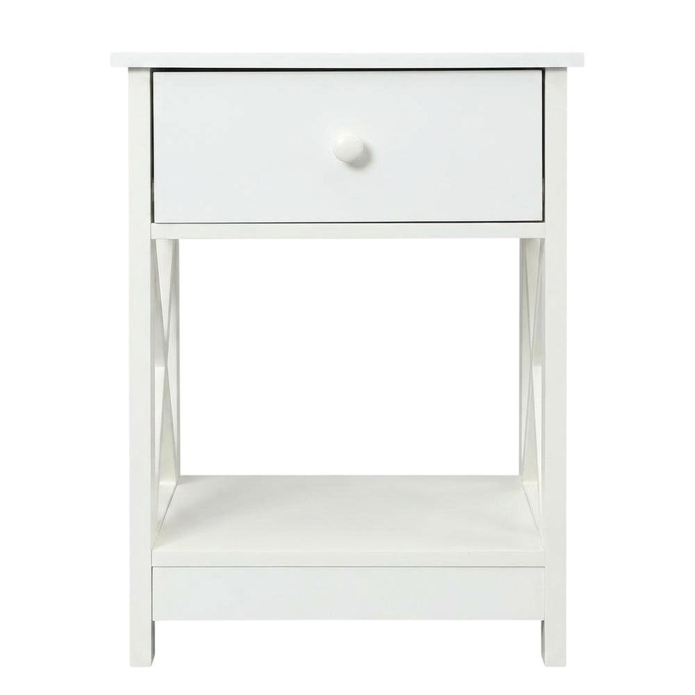 White 1-Drawer End Table with Modern Square Design. Picture 4