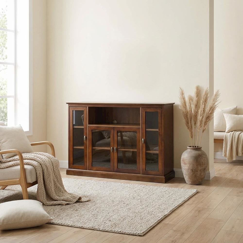 Dark Walnut TV Stand with MDF and Tempered Glass Finish for 55-Inch TVs. Picture 3