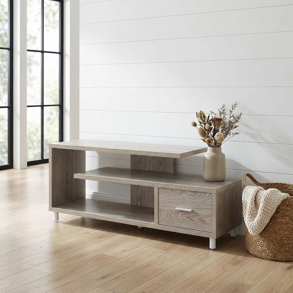 White Honeycomb Particle Board TV Stand with Shelves for up to 65-Inch TVs. Picture 2