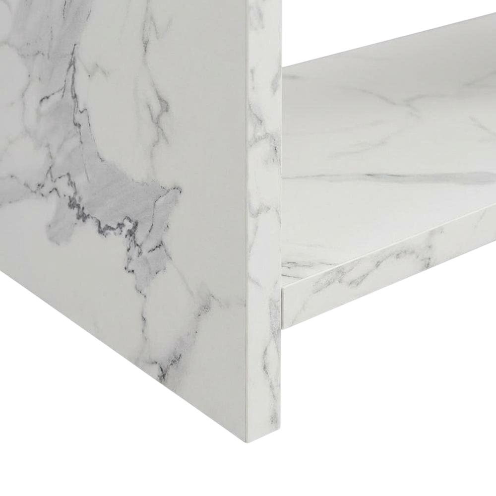 White Faux Marble TV Stand Console with Shelves and Hollow Core Material. Picture 6