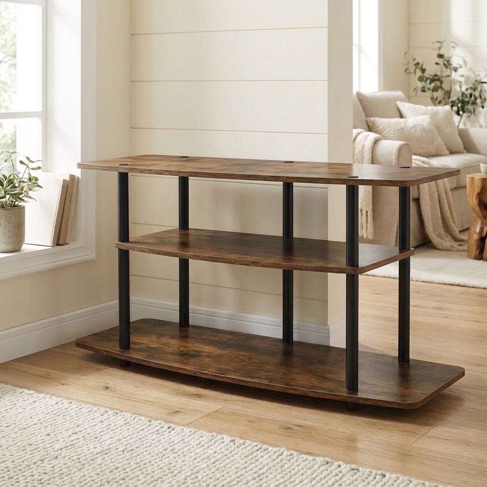 Brown 3-Tier TV Stand for Up to 46-Inch Screens with Storage Shelves. Picture 3