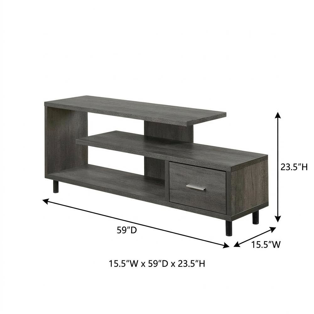 Gray TV stand with 1 drawer and shelves for 65-inch TVs, modern style. Picture 7