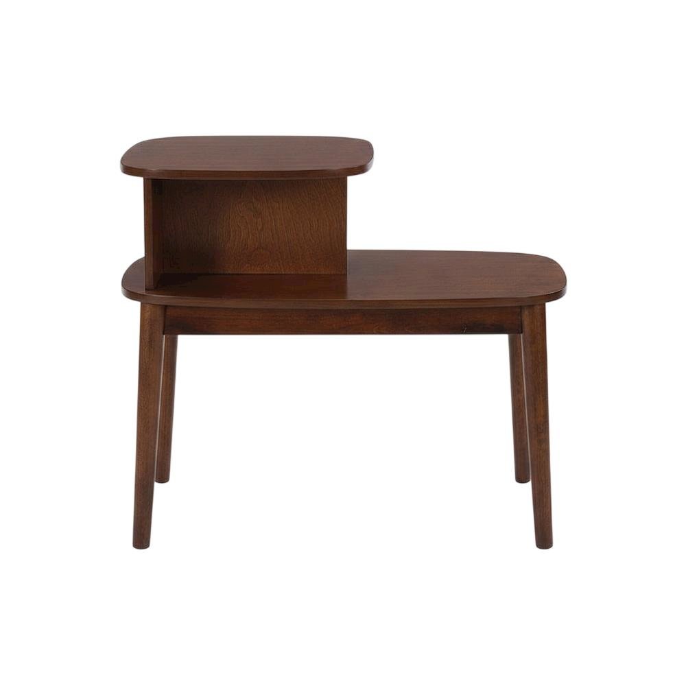 Mid-Century End Table, Brown, 2 Tier Shelf, Solid Wood Legs. Picture 4