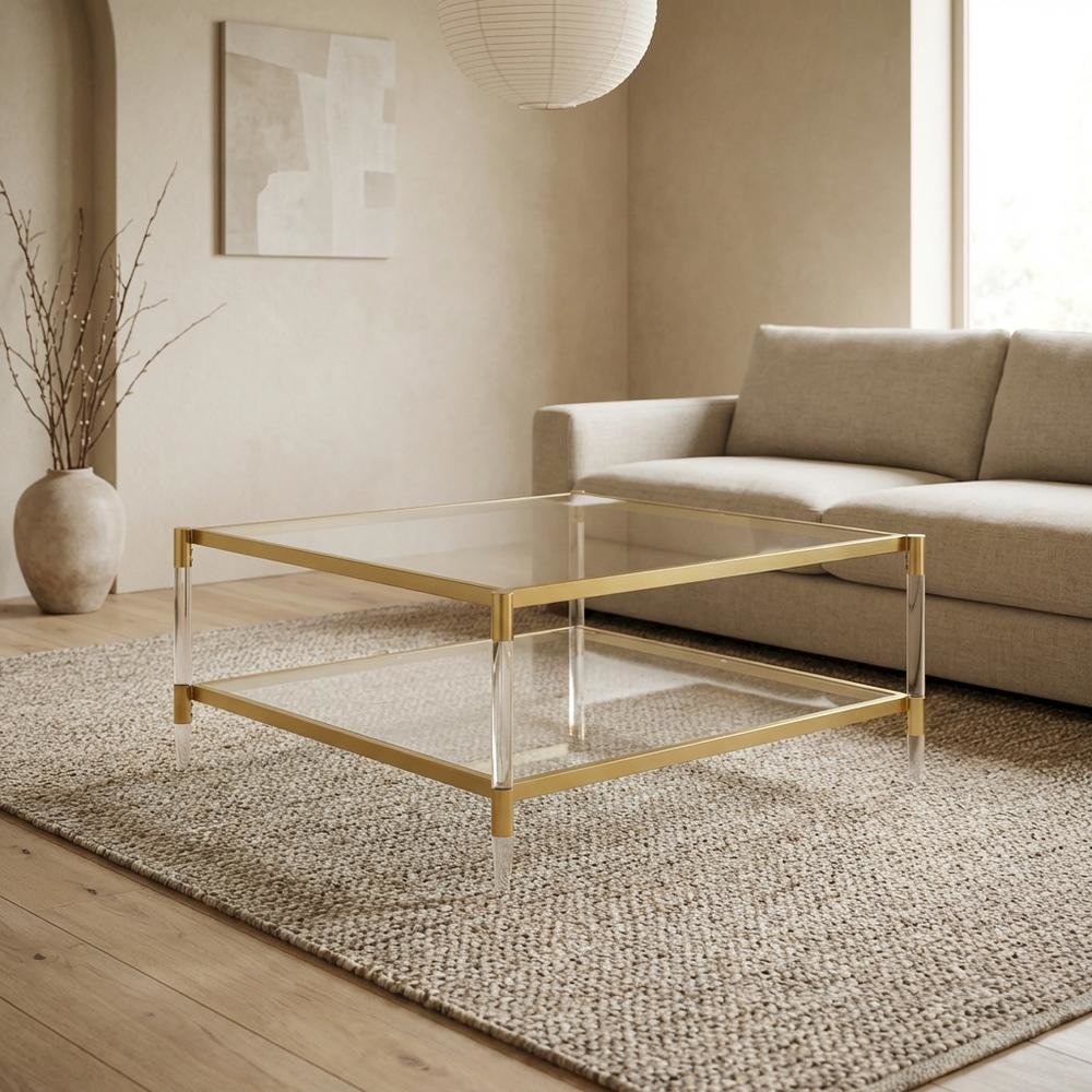 Clear Acrylic Square Coffee Table with 2 Tiers and Contemporary Style. Picture 3