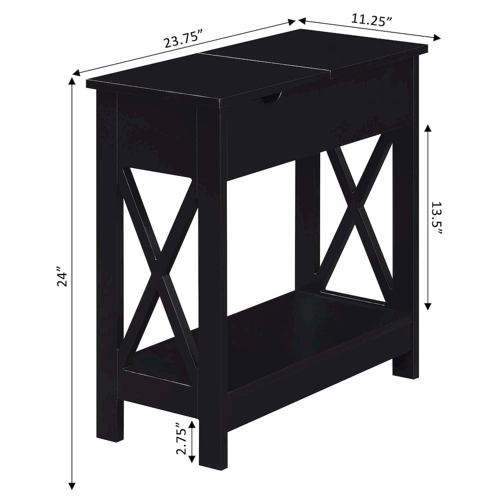 Oxford Flip Top End Table with Charging Station Black. Picture 6