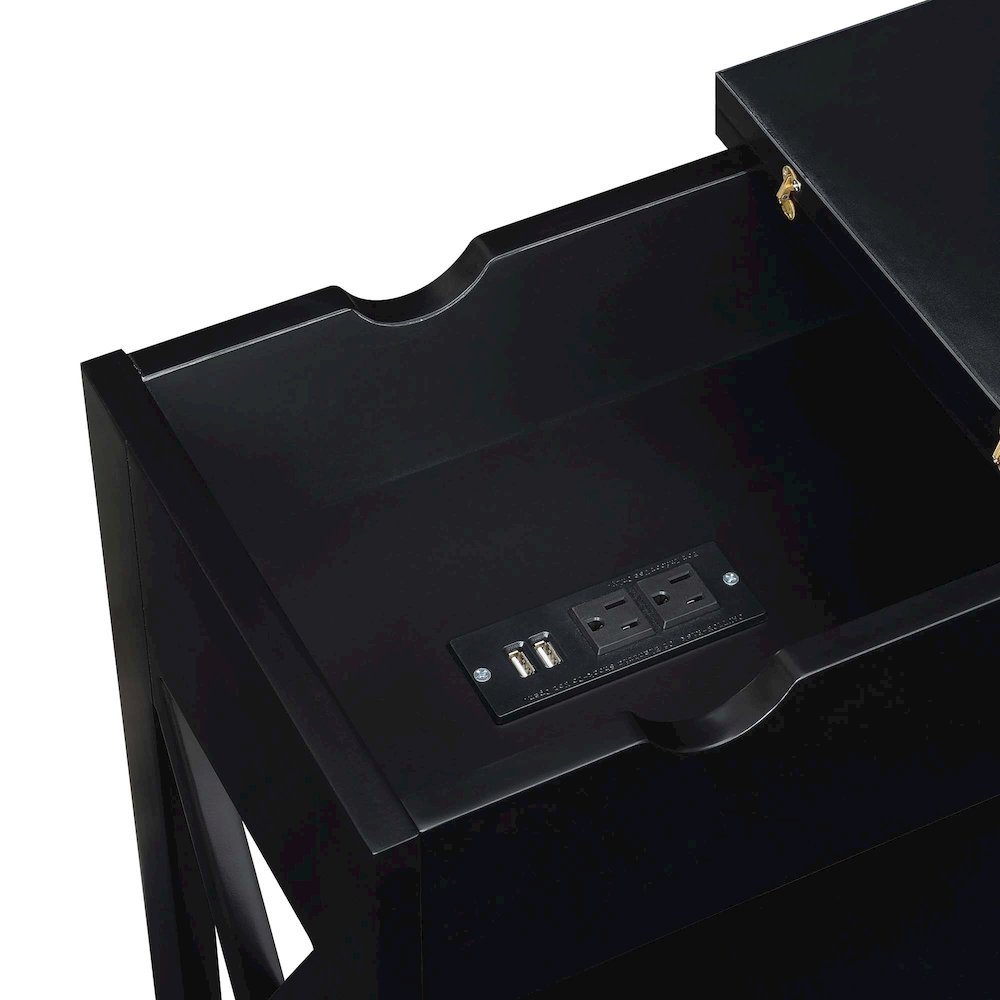 Oxford Flip Top End Table with Charging Station Black. Picture 5