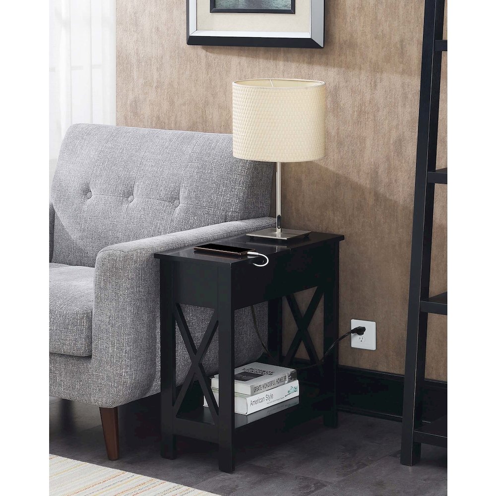Oxford Flip Top End Table with Charging Station Black. Picture 2