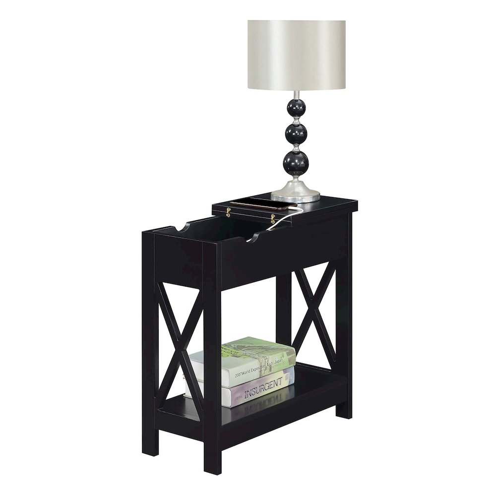 Oxford Flip Top End Table with Charging Station Black. Picture 3