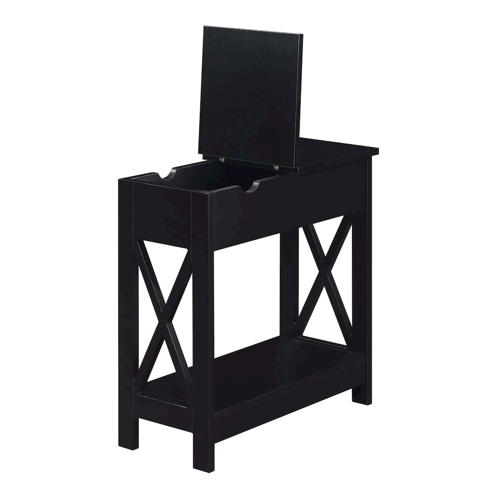 Oxford Flip Top End Table with Charging Station Black. Picture 4
