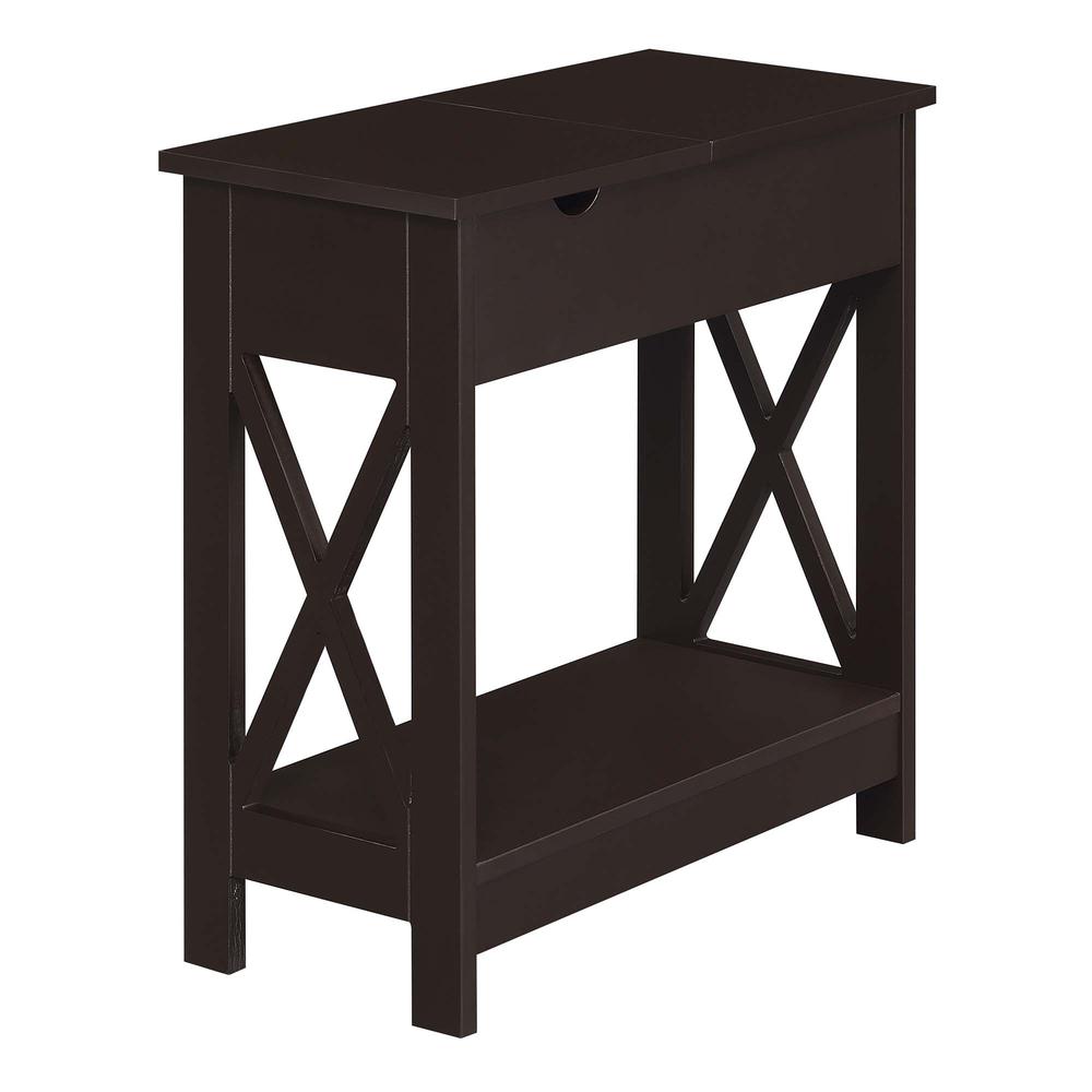 Oxford Flip Top End Table with Charging Station Espresso. Picture 1