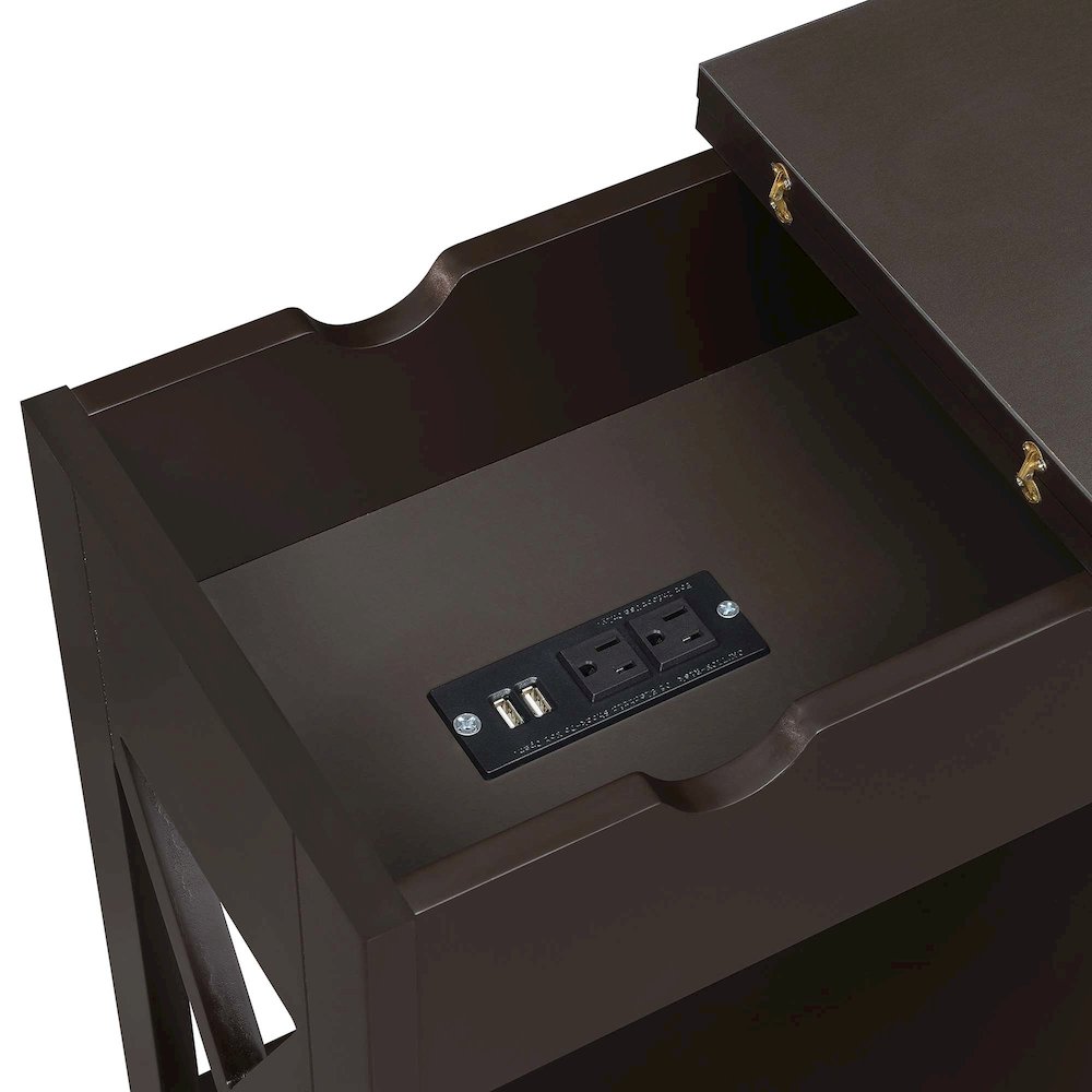 Oxford Flip Top End Table with Charging Station Espresso. Picture 5