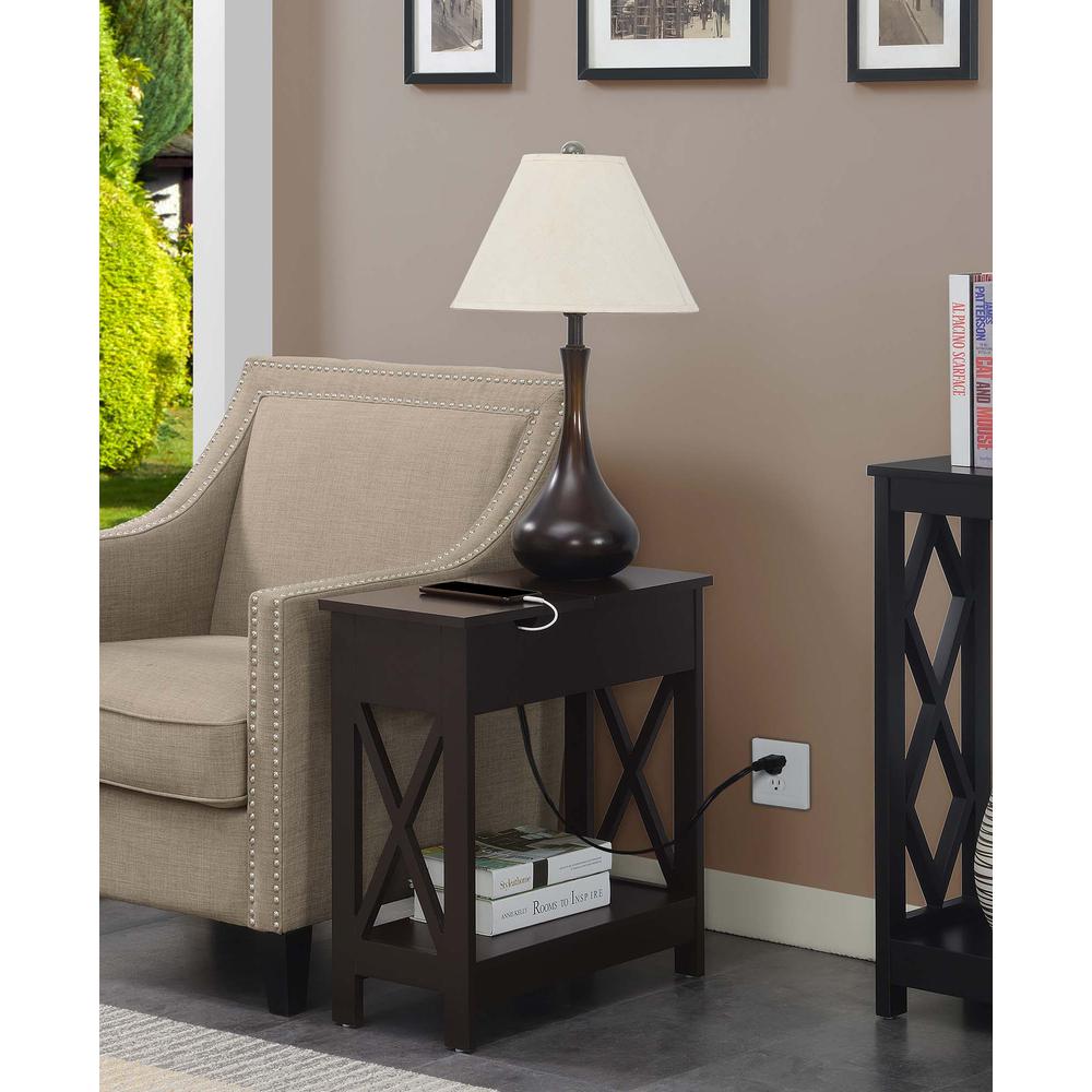 Oxford Flip Top End Table with Charging Station Espresso. Picture 4