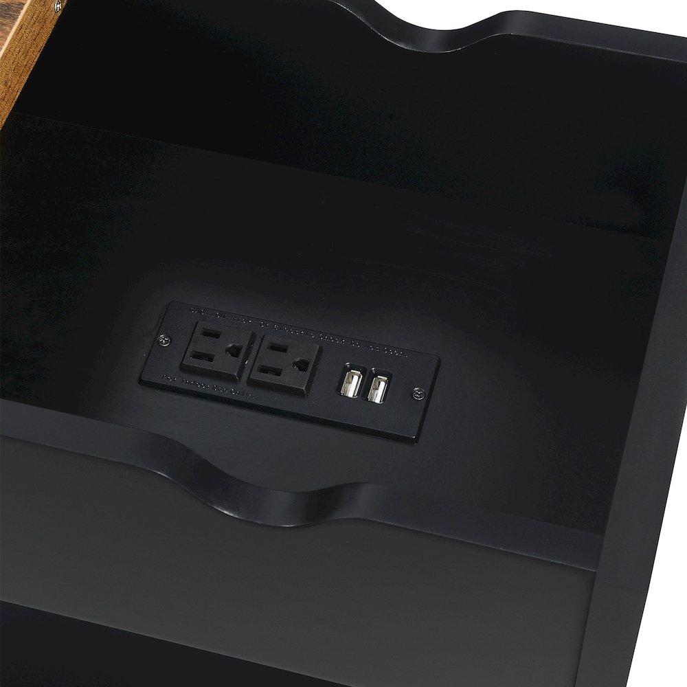 Oxford Flip Top End Table with Charging Station and Shelf, Brown. Picture 4