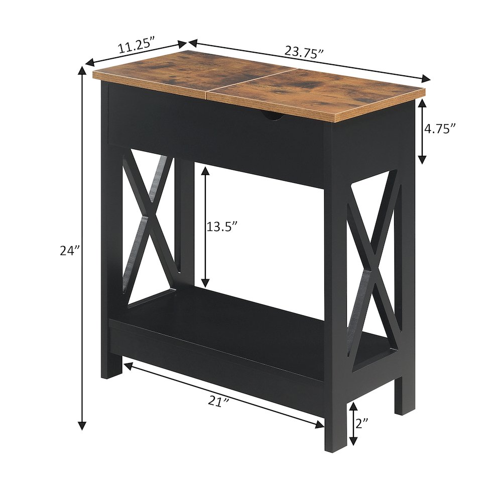 Oxford Flip Top End Table with Charging Station and Shelf, Brown. Picture 12