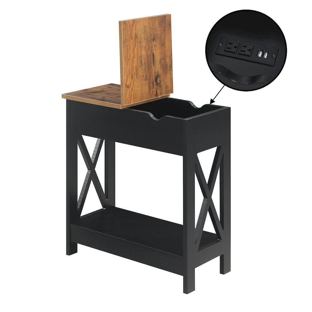 Oxford Flip Top End Table with Charging Station and Shelf, Brown. Picture 6
