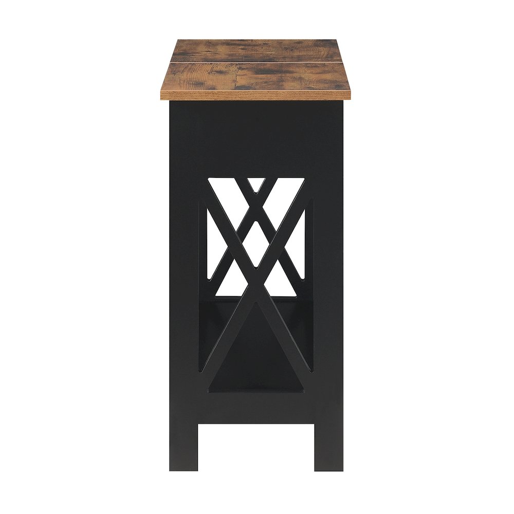 Oxford Flip Top End Table with Charging Station and Shelf, Brown. Picture 7