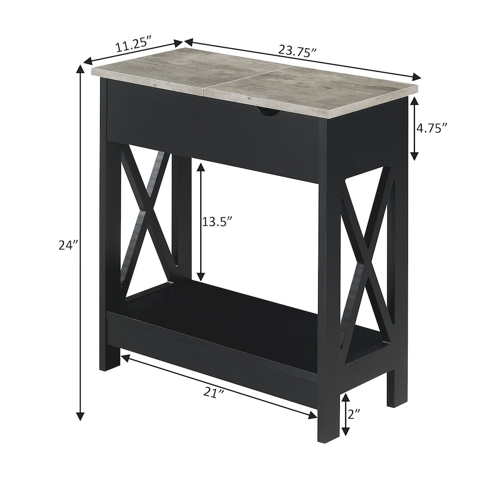 Oxford Flip Top End Table with Charging Station and Shelf, Gray. Picture 12