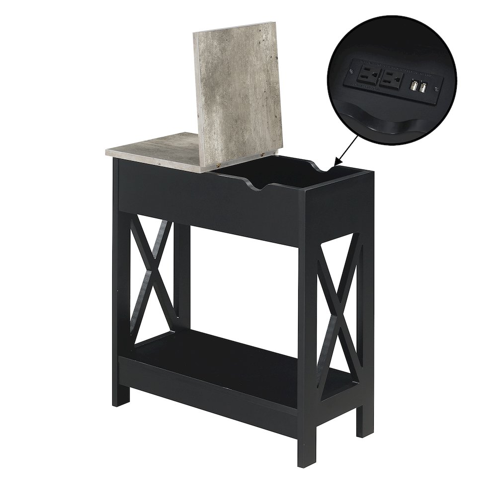 Oxford Flip Top End Table with Charging Station and Shelf, Gray. Picture 6