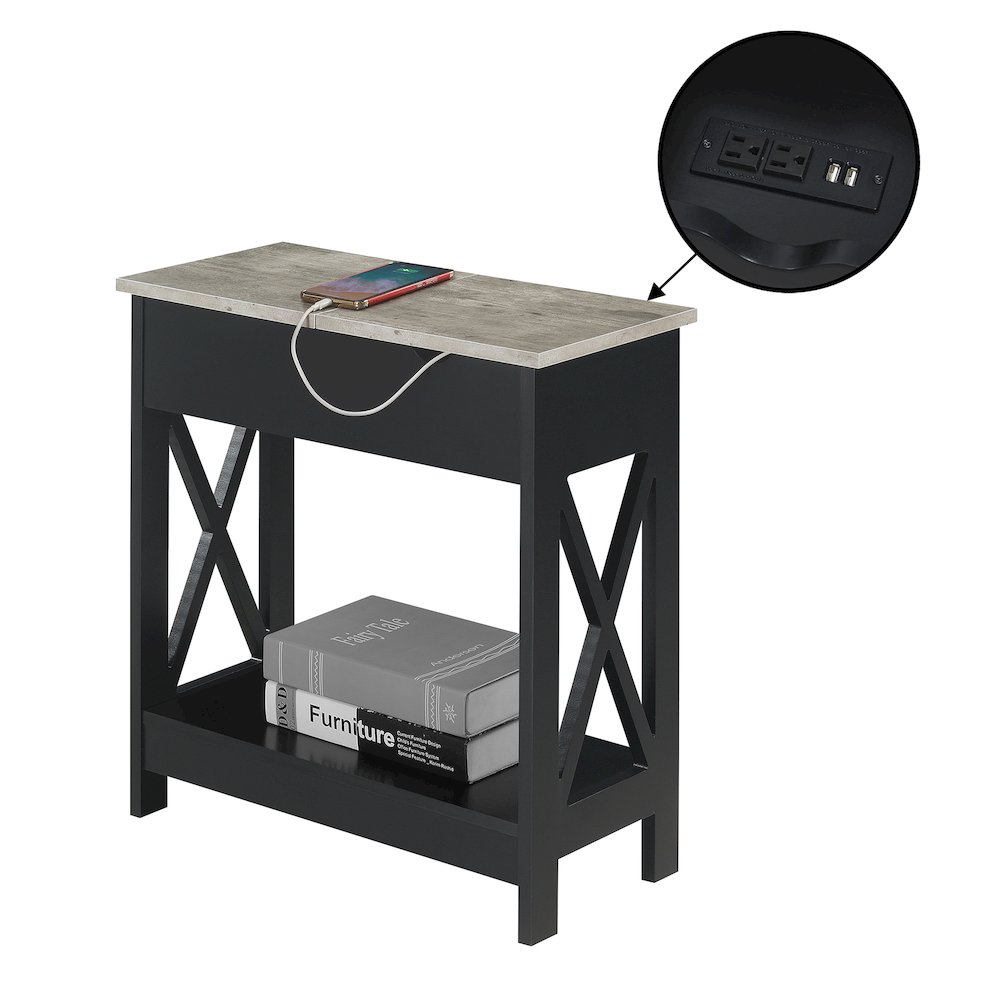 Oxford Flip Top End Table with Charging Station and Shelf, Gray. Picture 3