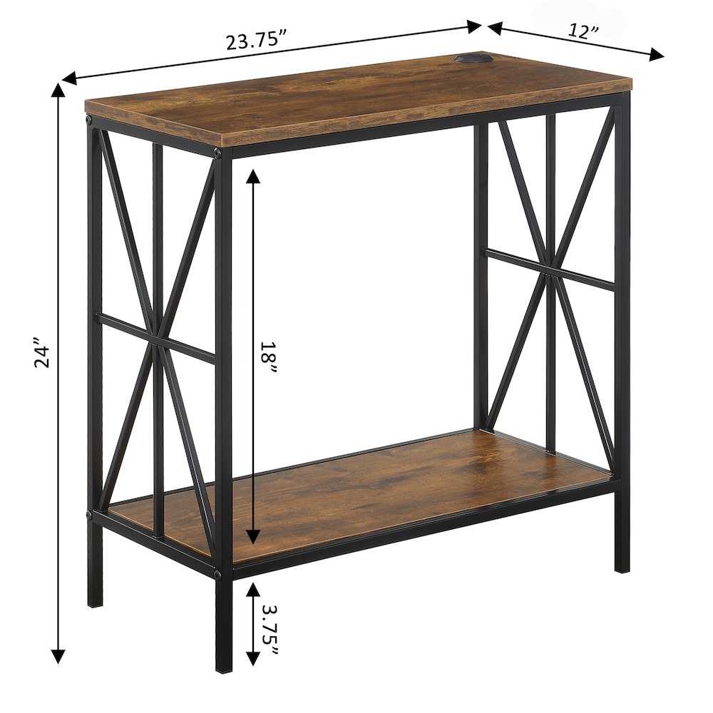 Tucson Starburst Chairside End Table with Charging Station and Shelf, Barnwood/Black. Picture 7